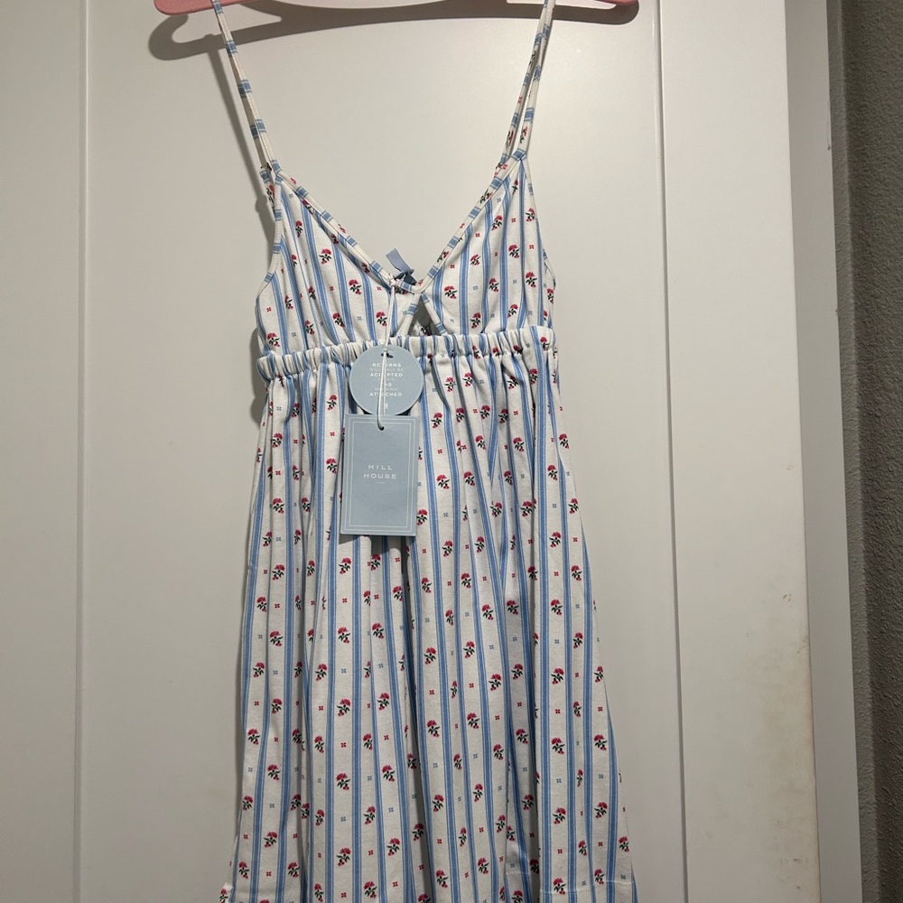Hill House White & Light Blue Striped Floral Slip Dress